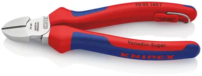 Zdjęcie produktu dla Knipex 70 05 160 T, Szczypce tnące ukośne, 4 mm, Stal chromowo-wanadowa, Plastik, Niebieski, Czerwony, 160 mm