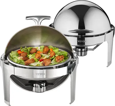 Image de VEVOR Réchauffeur de repas en 2 parties Récipient chauffant Set Chafing-Dish Couvercle à roulettes 5,5 L x 2, Rond Récipient chauffant en acier inoxydable Set Buffet y compris support de carburant & pince à manger, pour restaurants, buffets, écoles etc.