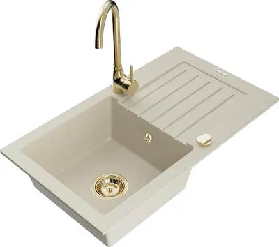 Image de Mexen Pablo Évier en granit 1 bac avec égouttoir et mitigeur Telma, Beige - 6510-69-670200-50
