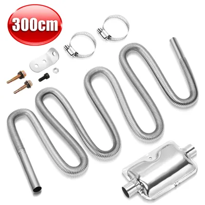 Produktbild von Clanmacy 300cm φ25mm AbgasschlauchAbgasschalldämpfer Edelstahl Auspuffrohr – Komplettset für Dieselheizung und Autoheizung mit Klemmen und Schalldämpfer