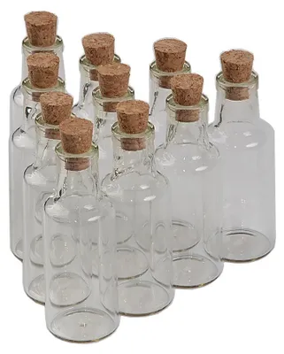Productafbeelding van 12 stuks, 50 stuks: Transparante glazen flesjes met kurkstop, inhoud 12 ml, 15 ml