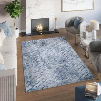 Immagine prodotto di Tappeto Tapiso TOSCANA Moderno Blu Oro Soggiorno OEKO-TEX 140 x 200 cm