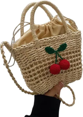 Produktbild von Gewebte Strandtasche für Damen mit Stroh-Beuteltasche, modischer Schultertasche und Handytasche für Mädchen