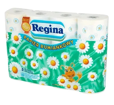 A package of Regina toilet paper with a chamomile design.