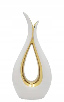 Produktbild von Vase Weiß Keramik 23 cm mit Gold Akzent glänzend Dekovase modern elegant Wohnzimmer Tisch Dekoration