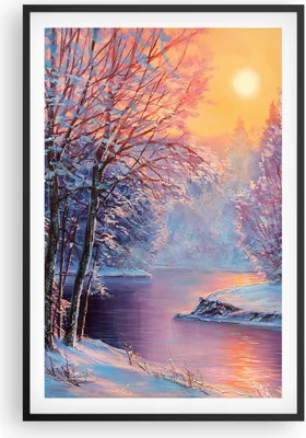 Produktbild von Gerahmtes Poster - Schwarzer Rahmen - Öl Winter Fluss - 61x91,5 cm - Wand Bild - Wanddeko - Wandbilder - Kunstposter - Wandposter - Bilderrahmen - Bilder - Kunstdruck Wanddekoration - P2BPA61x91-4379
