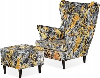 Produktbild von Family Meble Ohrensessel mit Hocker Print Relaxsessel Skandinavisch Bequemer Sessel Loungesessel Fernsehsessel Wohnzimmer Schlafzimmer Büro (M 132)