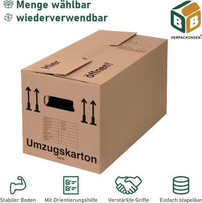 Produktbild von 150 x Umzugskarton Spedition XXL 40 kg Traglast stabile Umzugskiste Umzug Umzugsmaterial 2-wellige Movebox BB-Verpackungen