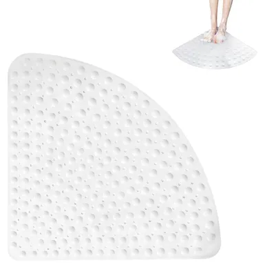 Zdjęcie produktu dla Mata pod prysznic trójkątna, 80 x 80 cm, biała, antypoślizgowa, z przyssawkami i otworami odpływowymi