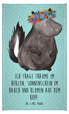 Produktbild von Mr. & Mrs. Panda Handtuch Stinktier Mädchen - Türkis Pastell - Geschenk, Wildtier, Skunk, Namaste, Gästetuch, Yoga, gäste wc, frottierhandtuch, Klein, Raubtier, Design