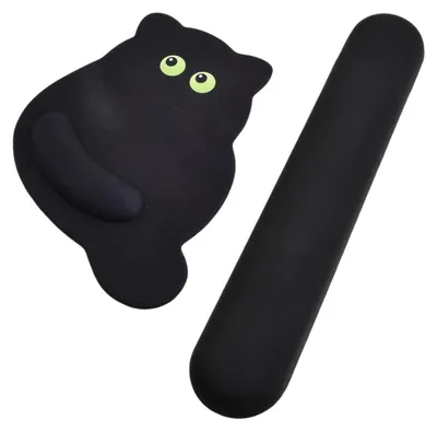 Productafbeelding van Ergonomische zwarte muismat met polssteun - katvorm