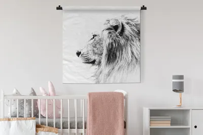 Produktbild von MuchoWow® Wandteppich Wandbehang Löwe - Schwarz - Weiß - Tiere 90x90 cm Tapisserie Dekoration Wandtuch - Wandaufhänger