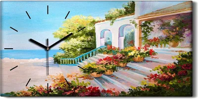 Produktbild von Leinwand Uhr Küche Wohnzimmer Bild 60x30 Malerei Blumen Meer Landschaft Natur - schwarze Hände