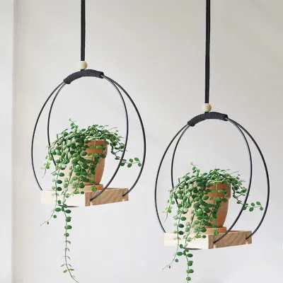 Produktbild von 2Stk Hängendes Blumentopf Regal mit Innen-Hängenden Blumentöpfen, Balkon-Dekoration, Pflanzen, Wohnzimmer, Holz-Regal, Blumenampel