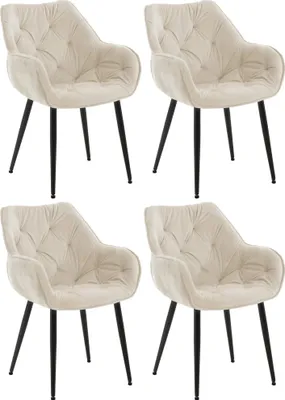 Produktbild von CLP 4er Set Stuhl Tanna Samt Gesteppt creme