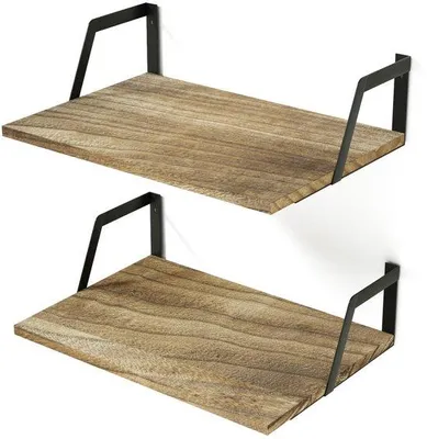 Produktbild von Unyqoos ® Wandregal Set aus Holz und Metall, 42 x 32 x 12 cm, stilvolles industrielles Design, schwarz
