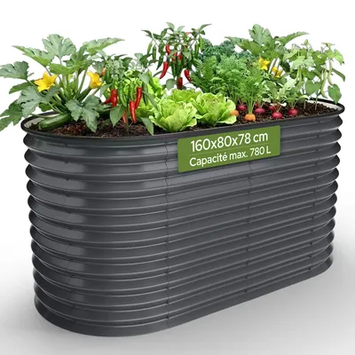 Image de AREBOS Potager surélevé en métal 160 x 80 x 78 cm Potager de jardin Potager inoxydable Potager à légumes