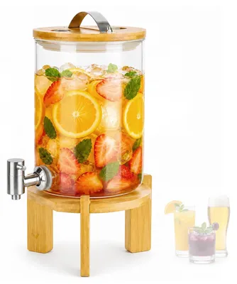Image de Elzusha - Distributeur de boissons en verre, capacité de 3,5 litres, avec socle en bois