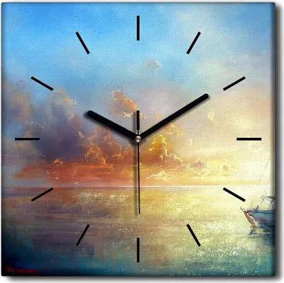 Produktbild von Coloray Uhr auf Leinwand 30x30 cm Wand Uhr Dekoration Wohnzimmer Segeltuch schwarze Hände -Sonnenuntergang-Port.