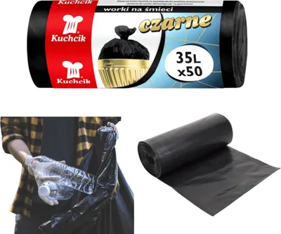 Zdjęcie produktu dla Worki na śmieci 35 L czarne worki na odpady 50 sztuk HDPE Mocne Małe