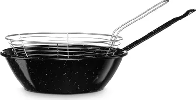 Obrázek produktu pro Briebe Levante Fritéza s košem na indukci 22 cm, smaltovaná ocel, vysoká 1,7 l, ohnivě černá