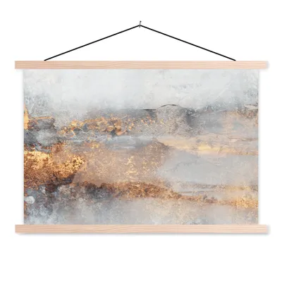 Produktbild von MuchoWow® Textilposter Nebel - Gold - Abstrakt 60x40 cm mit holzfarbenen Rahmen - Bilder