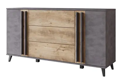 Produktbild von MINIO Kommode "HURON" 150 cm mit 2 Türen, 3 Schubladen und Füßen - Matera / Breslau Kastanien
