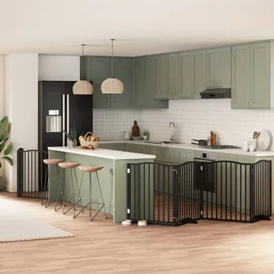 Produktbild von "im Angebot" 8-tlg. Hundetor mit Tür Faltbar Schwarz 640 cm Pappelholz - Sonstiges Hundezubehör CC7633