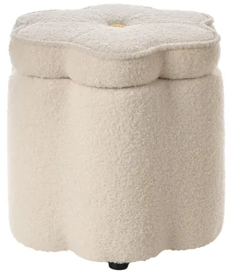 Produktbild von BELIANI Pouf mit Stauraum Cremeweiß Bouclé Teddy-Optik 38 cm Hoch Blumenform Skandi Design Wohnzimmer Schlafzimmer Deko Sitzhocker Fußhocker Truhe