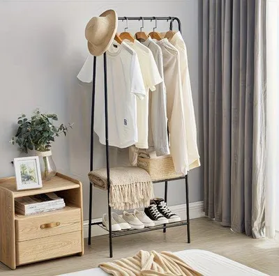 Image de Porte-vêtements métallique en forme de A, 36 x 60 x 151 cm – armoire autoportante