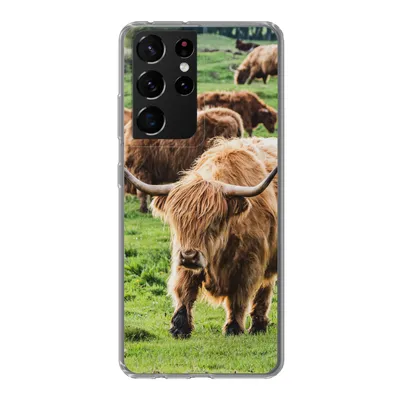 Produktbild von MuchoWow® Handyhülle Schutzhülle Hülle für Samsung Galaxy S21 Ultra Schottische Highlander - Tiere - Gras Silikon Softcase Handy Hülle - Mobiltelefon