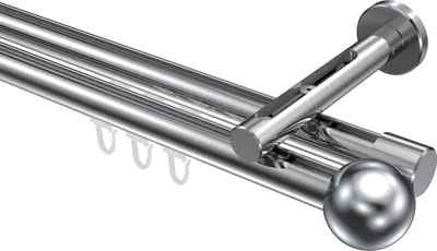 Produktbild von Interdeco Innenlaufstange / Gardinenstange mit Innenlauf Chrom, Typ Siteno Luino (Kugel), 20 mm Ø 2-läufig, 180 cm