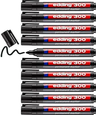 Produktbild von edding 300 Permanentmarker - schwarz - 10 Stifte - Rundspitze 1,5-3 mm - wasserfest, schnell-trocknend - wischfest - für Karton, Kunststoff, Glas, Holz, Metall, Glas