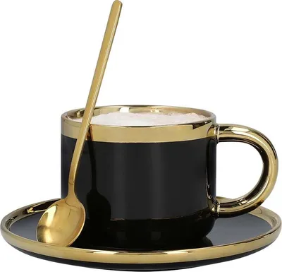 Produktbild von HOMLA Sinnes Kaffeetasse Porzellan mit Untertasse Löffel Teebecher Tasse Kaffeeservice 200ml