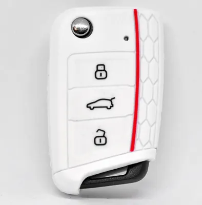 Produktbild von Auto Schlüssel Hülle Silikon Schutz Cover im Wabe Design Weiß kompatibel mit Golf 7 Polo 6C Seat Ateca Arona Leon Skoda Octavia Superb Kodiaq 3 Tasten Klappschlüssel