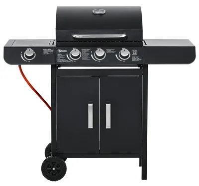 Produktbild von Gasgrill mit 3 Hauptbrennern + 1 Seitenbrenner, Ablage, rostfreier Stahl, schwarz, 110 x 50 x 100 cm