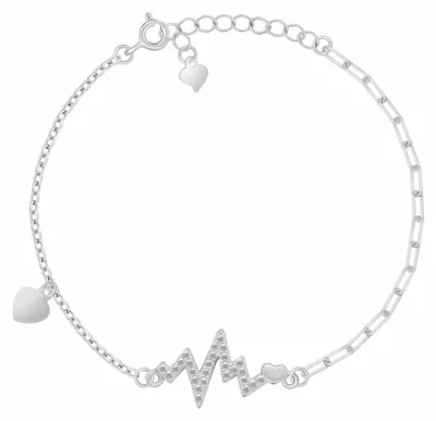Zdjęcie produktu dla Srebrna bransoletka z sercem i krzywą EKG BRC245W