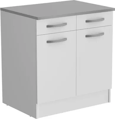 Image de Meuble Bas de Cuisine OSLO, 2 Portes, 2 Tiroirs, Blanc, L 80 x P 60 x H 86 cm