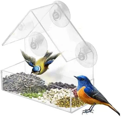 Immagine prodotto di Mangiatoia per uccelli da finestra - Mangiatoia con ventosa - Mangiatoia per uccelli - Trasparente - Ventosa inclusa