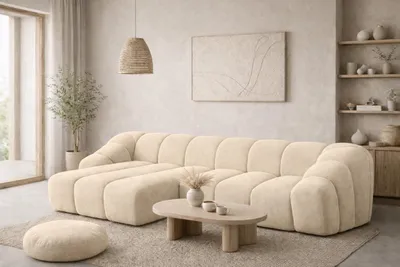 Produktbild von Kaiser Möbel Ecksofa Modulare L-Form, Veloursstoff Bluvel, Creme, Links, CROISSANT L