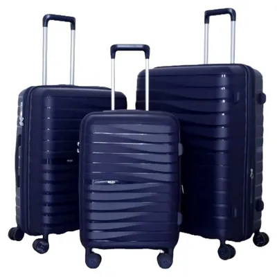 Produktbild von Kofferset – 3-teiliges Hartschalen-Trolley-Set aus Polypropylen – Reisekoffer mit 360° Doppelrollen und Wellenmuster (Blau)