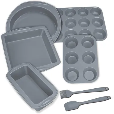 Produktbild von Silikon Backformen Set 12x Antihaft Hitzebeständig Grau mit Zubehör