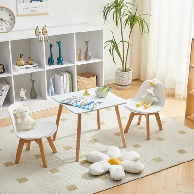 Produktbild von H.J WeDoo Kindertisch mit 2 Stühlen, Kinder Tischset Für Kinderzimmer/Kindergarten, Leicht zu Reinigen, Weiß