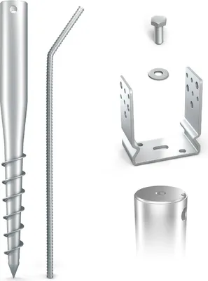 Produktbild von MAXERIO® 100 cm 2er U-Set Schraubfundamente inkl. 10 cm Pfostenträger (U-Winkel - feuerverzinkt); Ø 60 x 2; M12