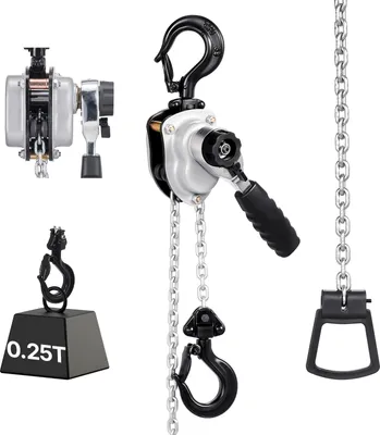 Obrázek produktu pro VEVOR Mini pákový kladkostroj, nosnost 1/4T, ruční řetězový kladkostroj, zdvih 1,5 m, řetěz z ocelové slitiny G80 s mechanickou dvojitou západkovou brzdou, řetězový kladkostroj s háky otočnými o 360°, pro sklady, stavebnictví, garáže