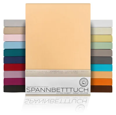 Produktbild von Spannbetttuch Bettlaken aus gekämmter Baumwolle Premium Jersey 160g/m²,200x200cm,Apricot, Matratzenart:Standardmatratze