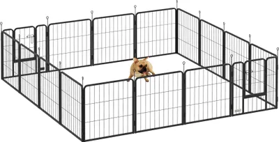 Image de PawHut Parc pour chien, enclos chien 16 panneaux modulable et pliable, enclos portable en acier 60H cm avec 2 portes, clôture pour petits chiens, intérieur et extérieur, noir