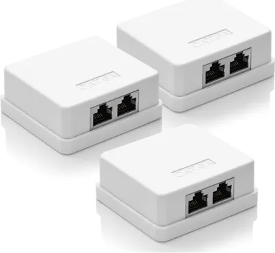 Produktbild von deleyCON 3x CAT 6a Netzwerkdose 2x RJ45 Buchse FTP geschirmt Aufputz Montage 10 Gbit Ethernet Netzwerk LAN Dose RAL 9003 Signalweiß