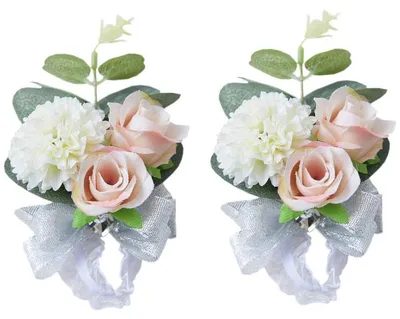 2 Handgelenksblumen aus Kunstseide, rosa, für Hochzeit & Party