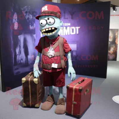 Immagine prodotto di Personaggio in costume della mascotte REDBROKOLY di Maroon Zombie vestito con un abito midi e valigette